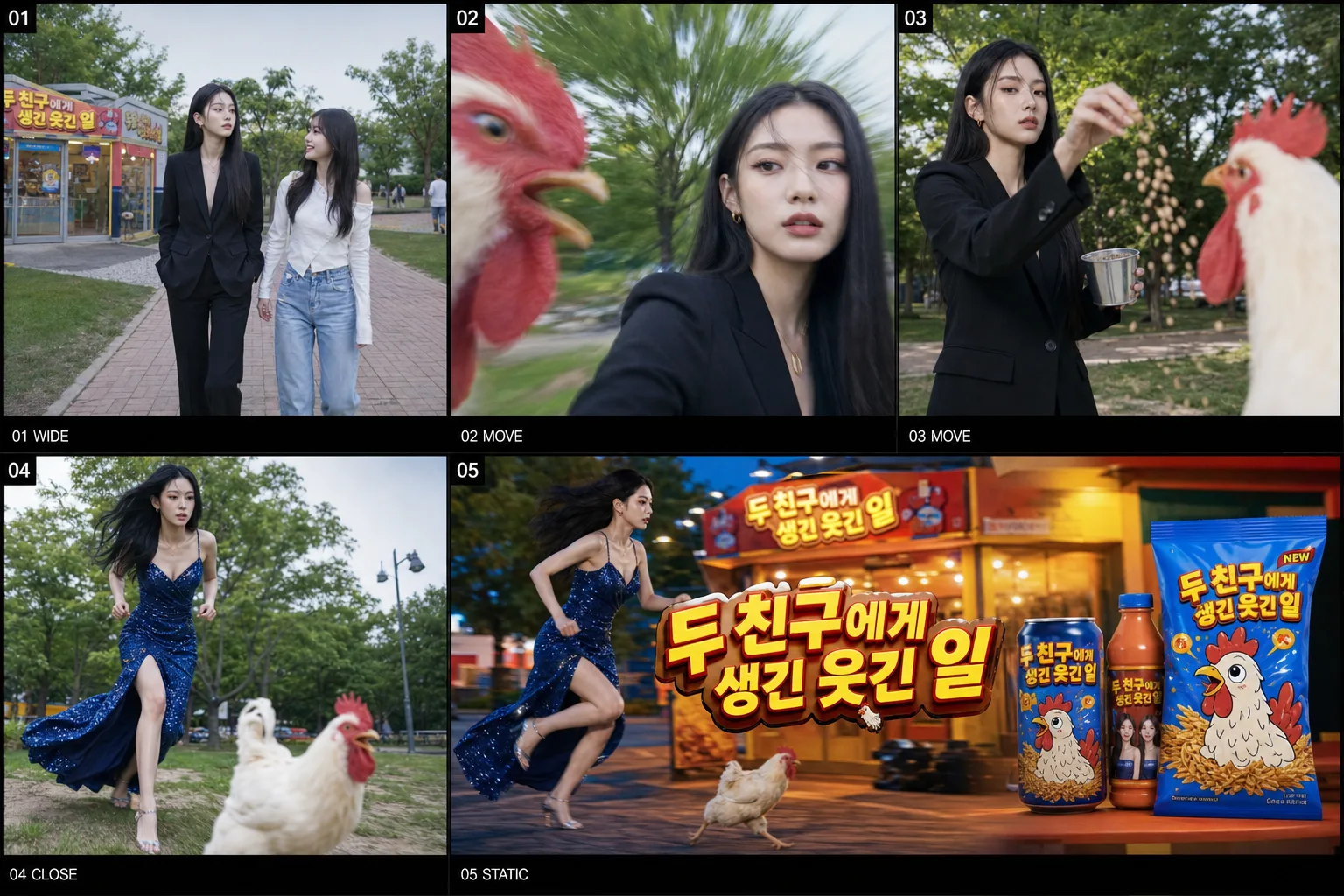 두 친구에게 생긴 웃긴 일: 닭 변신 사건 — 스토리보드